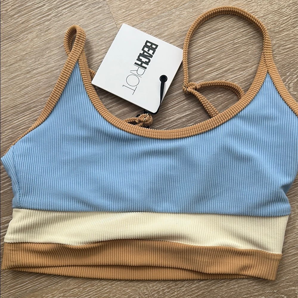 Beach Riot Sky Blue and Tan Bikini Top